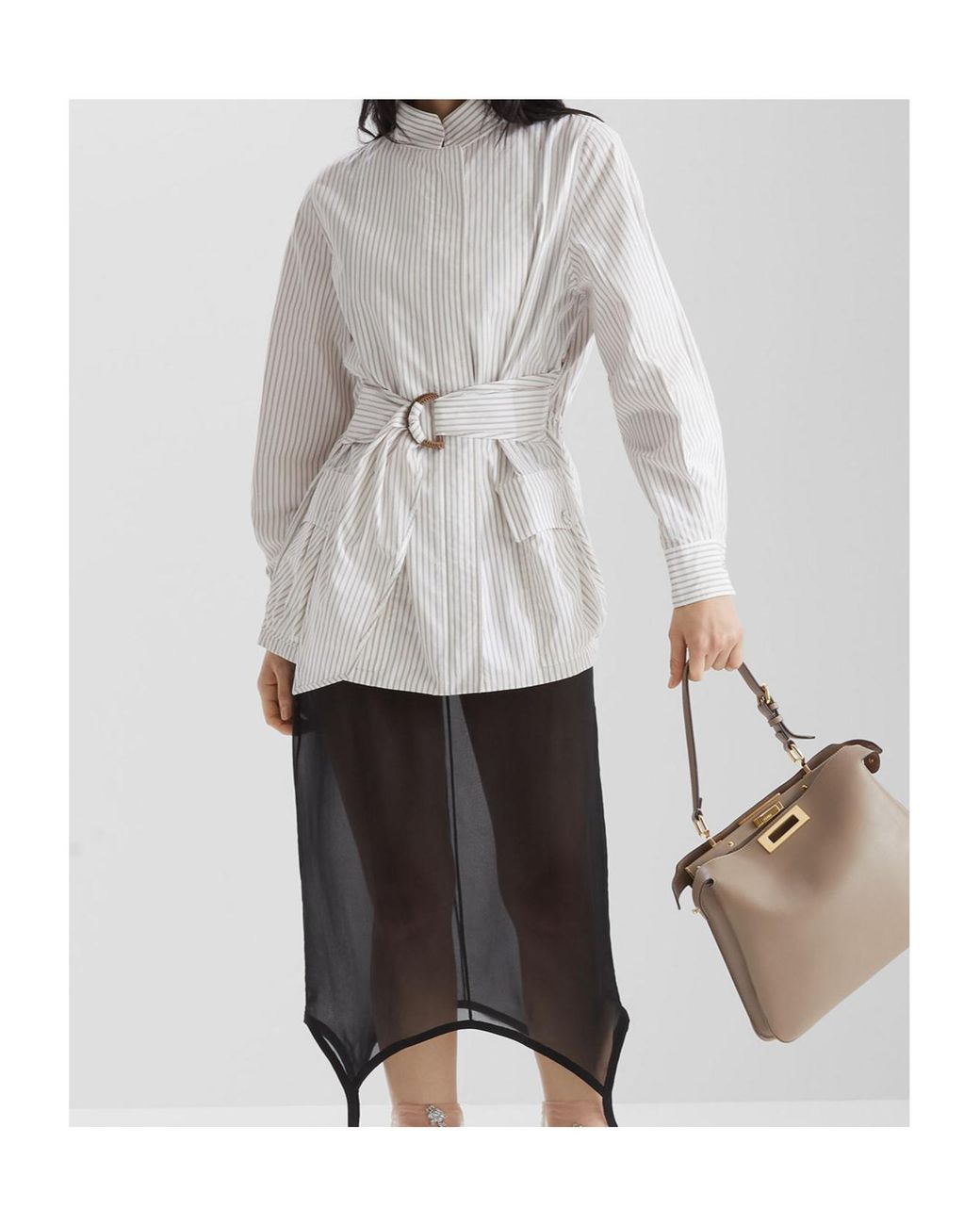 Fendi White Striped Ring Buckle Belted Jacket