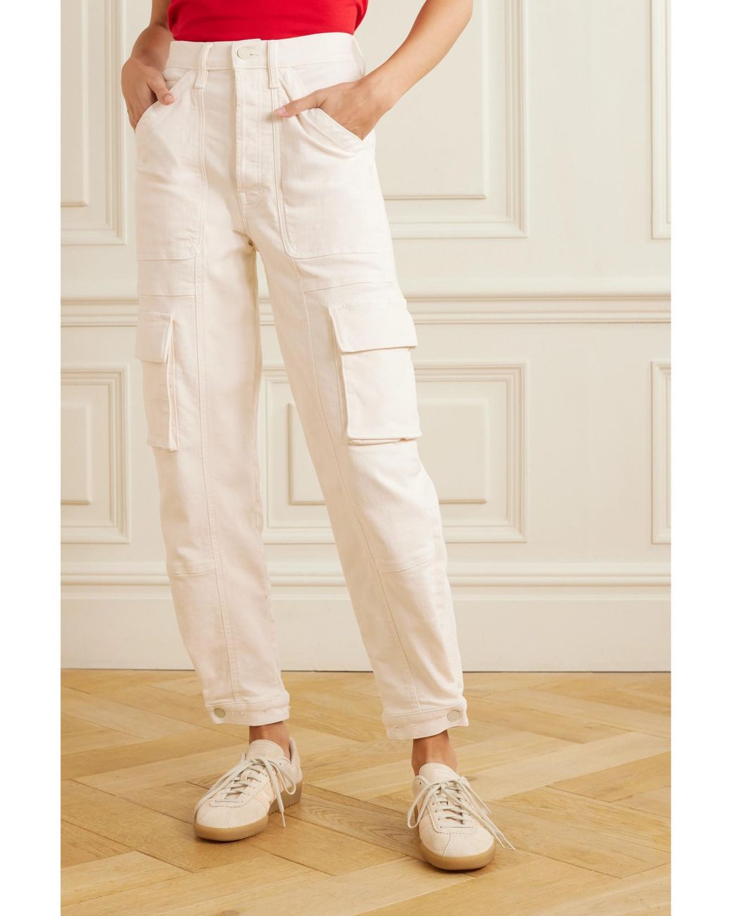 Mother White The Curbside Cargo Flood High-Rise Tapered Jeans