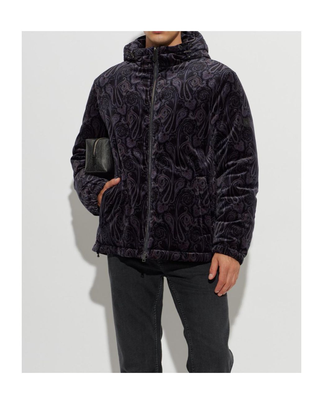 Etro Blue Paisley Padded Hooded Jacket for men