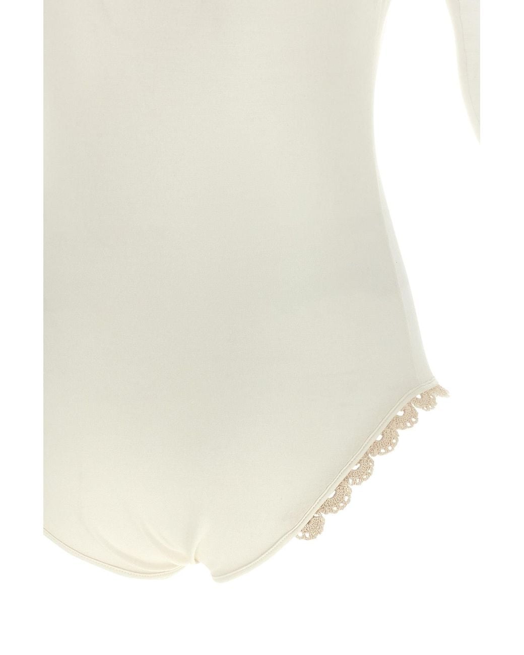 Magda Butrym White Lace-Detail Polo Bodysuit