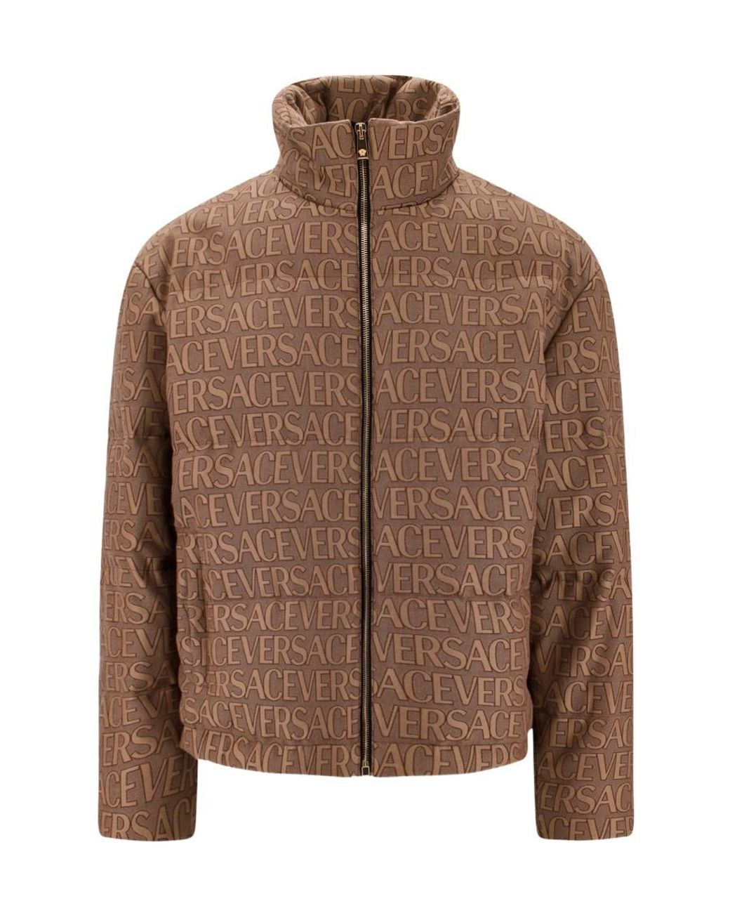 Versace Brown High-Neck Zipped Jacket for men
