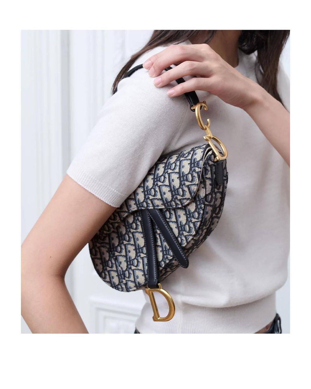 Dior White Small Saddle Bag With Strap