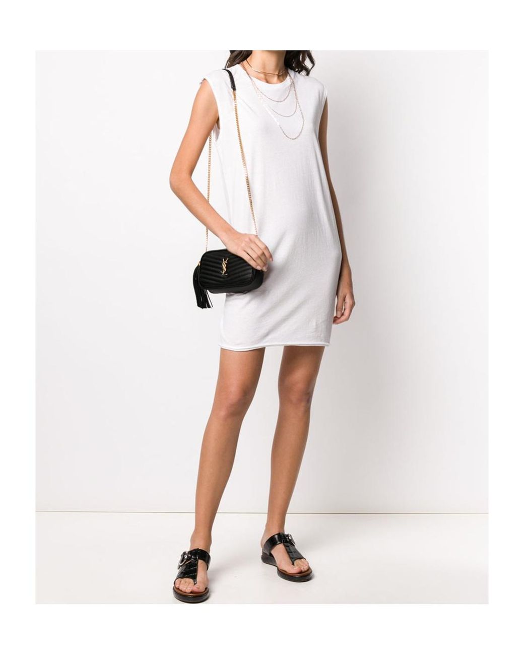 Saint Laurent White Round Collar Sleeveless Dress