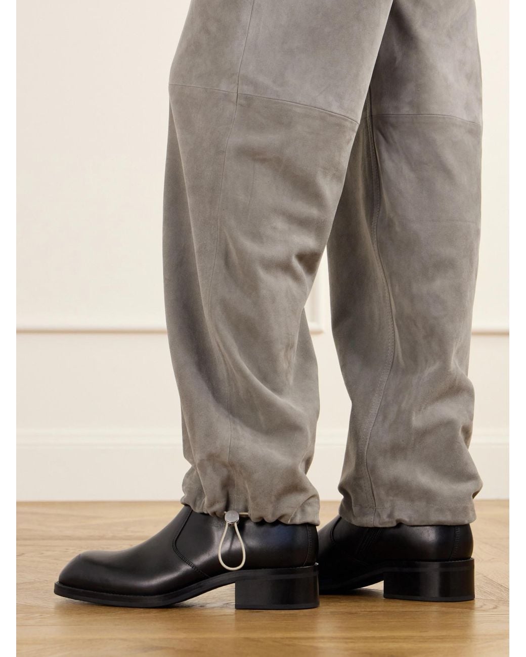 Still Here Gray Suede Low-Rise Straight-Leg Pants