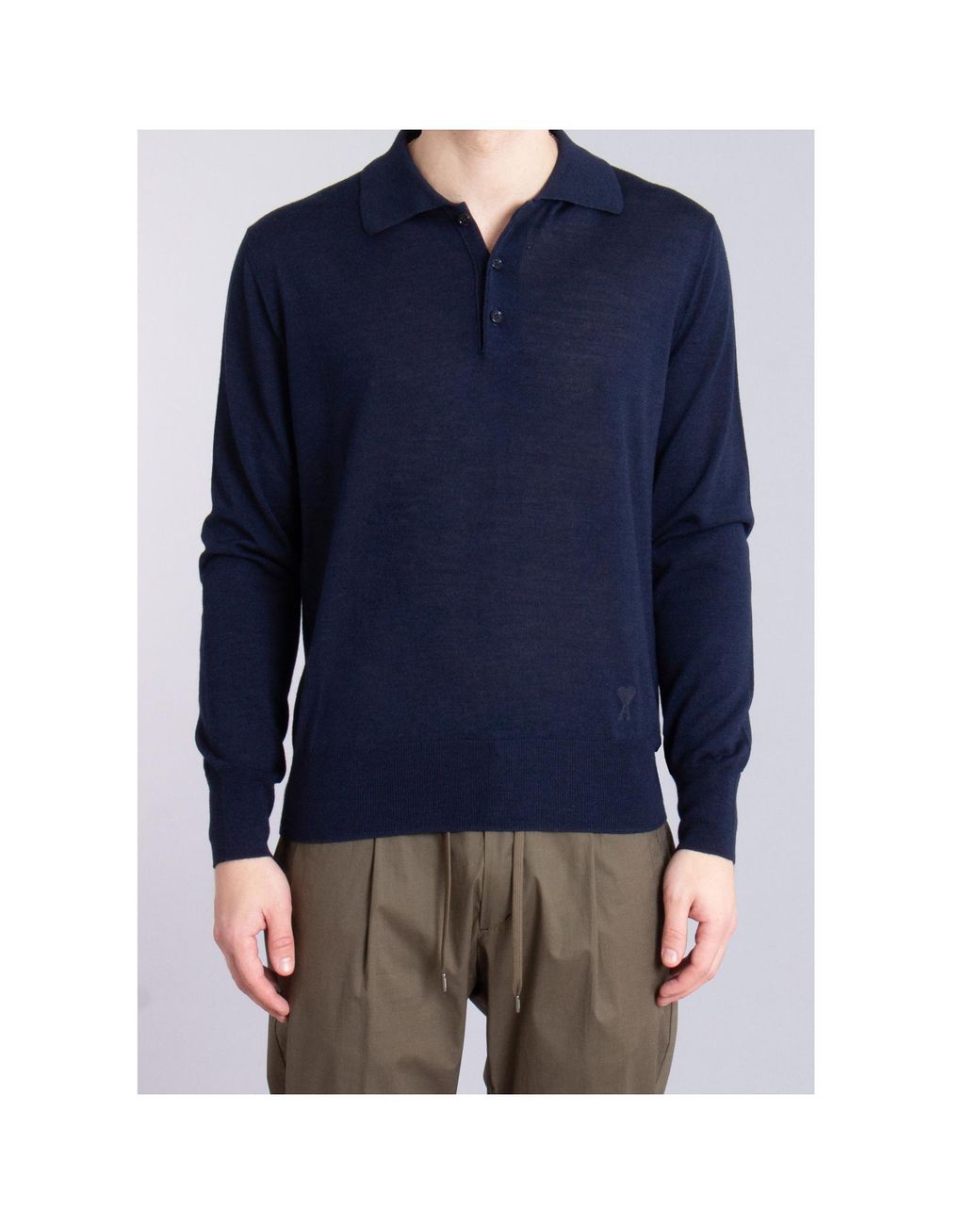 AMI Blue Ami Long Sleeved Knitted Polo Shirt for men