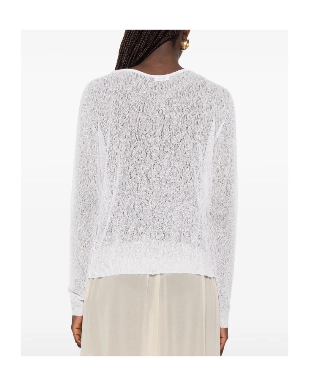 Roberto Collina White V-Neck Open-Knit Cardigan