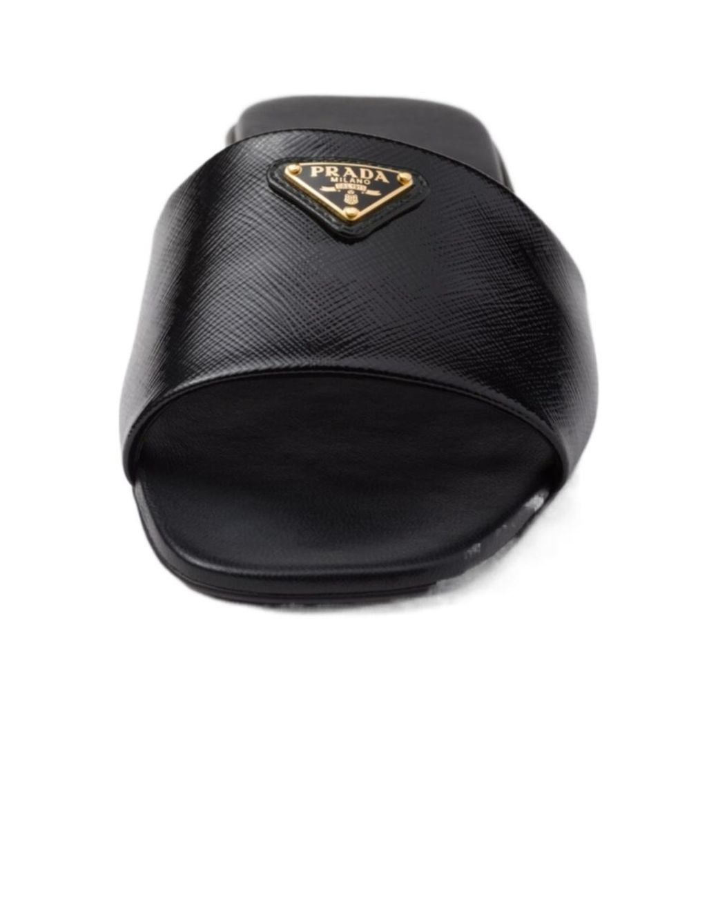 Prada Black Logo Plaque Open Toe Slides