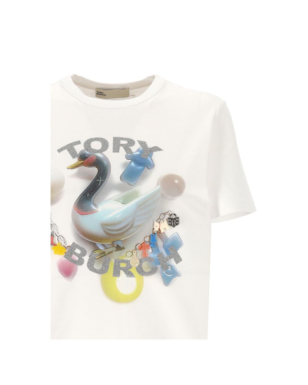 Tory Burch White Graphic Printed Crewneck T-Shirt