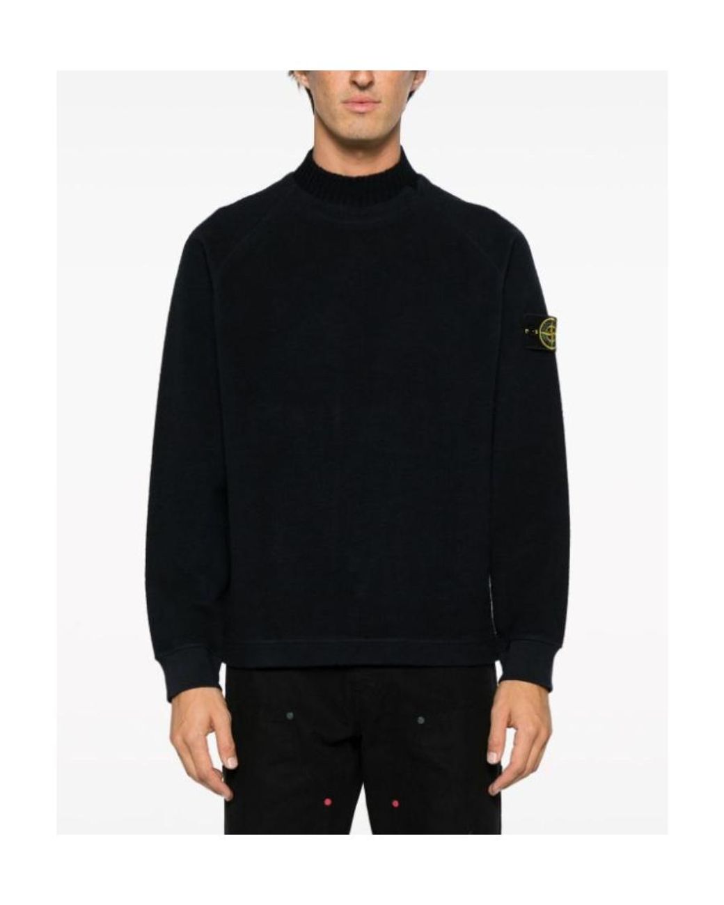 Stone Island Blue Compass-Motif Mock Neck Layered Sweatshirt for men