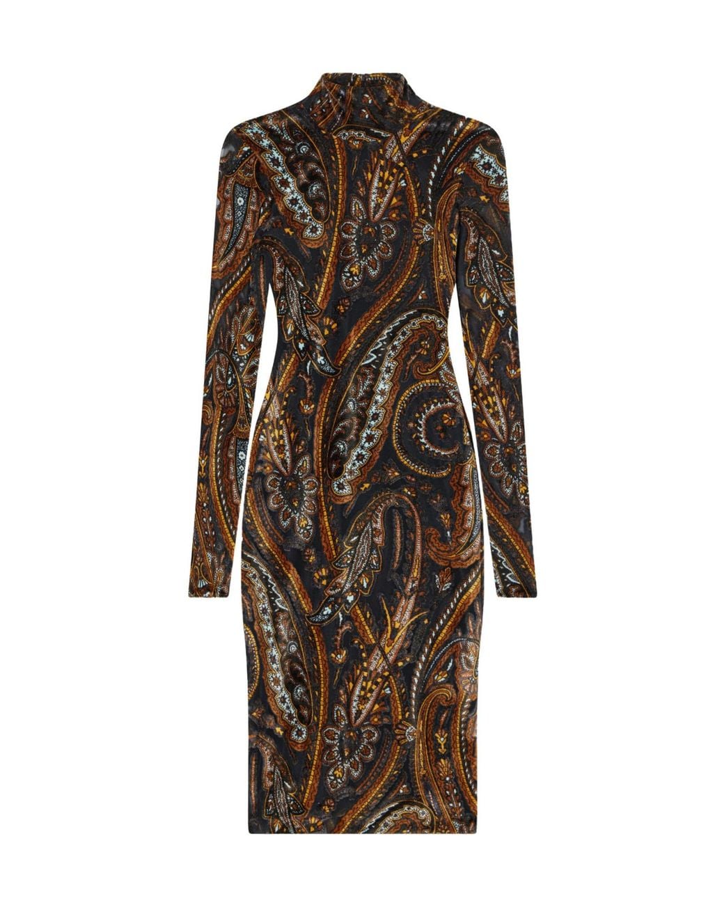 Etro Brown Printed Stretch-Velvet Knee-Length Dress