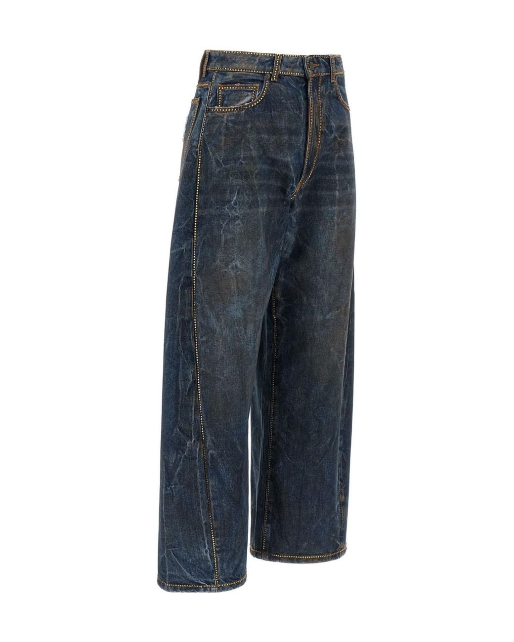 GIUSEPPE DI MORABITO Blue Rhinestone Wide-Leg Jeans