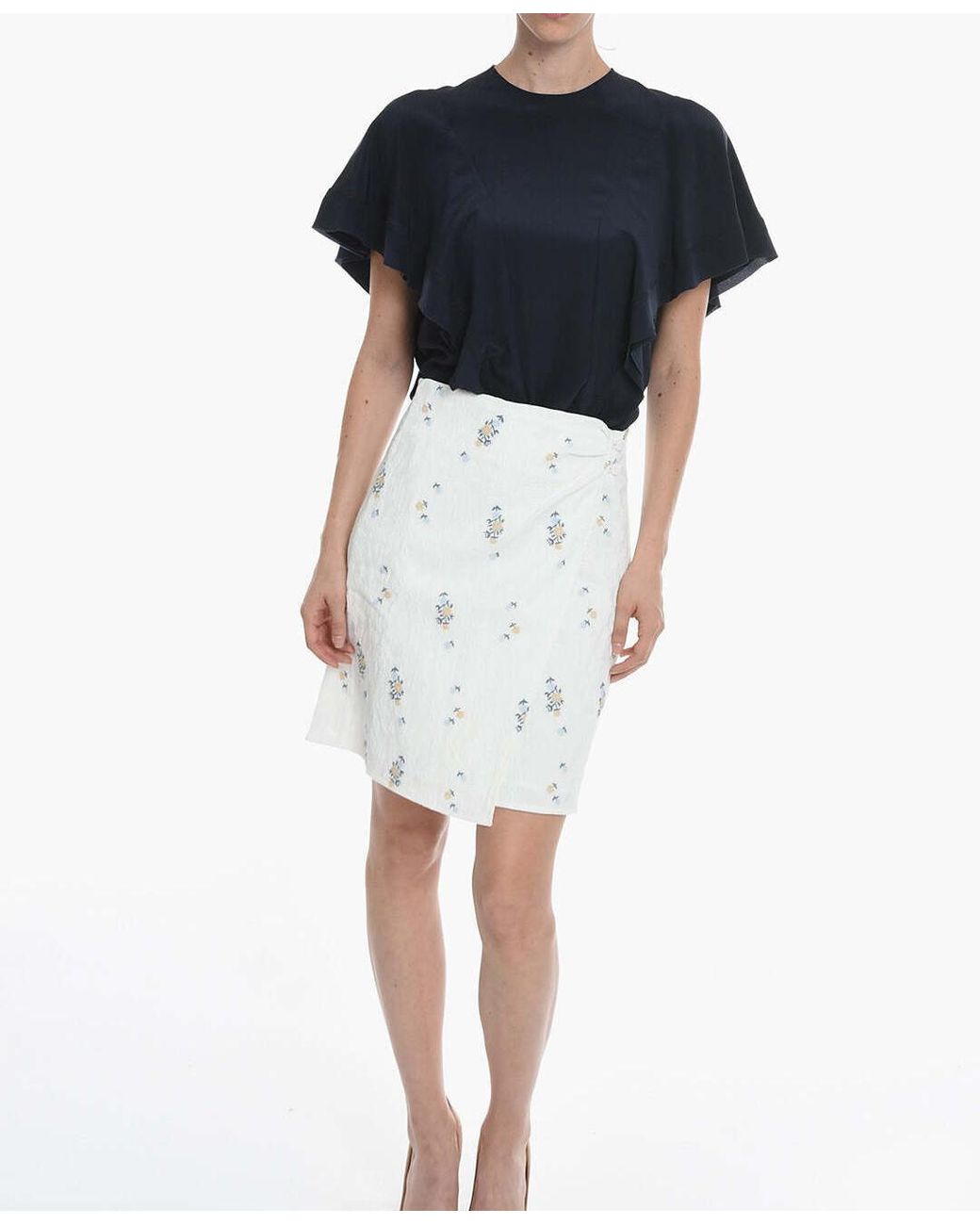 Samsøe & Samsøe White Floral-Embroidered Mini Skirt