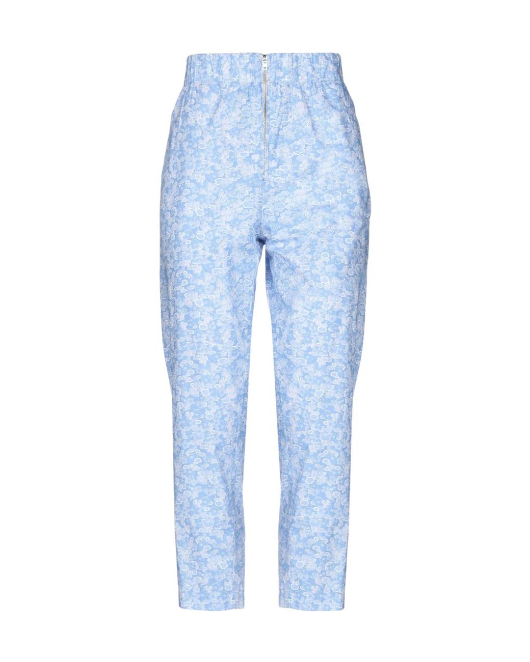 Ganni Blue High-Waist Straight-Leg Floral Pants