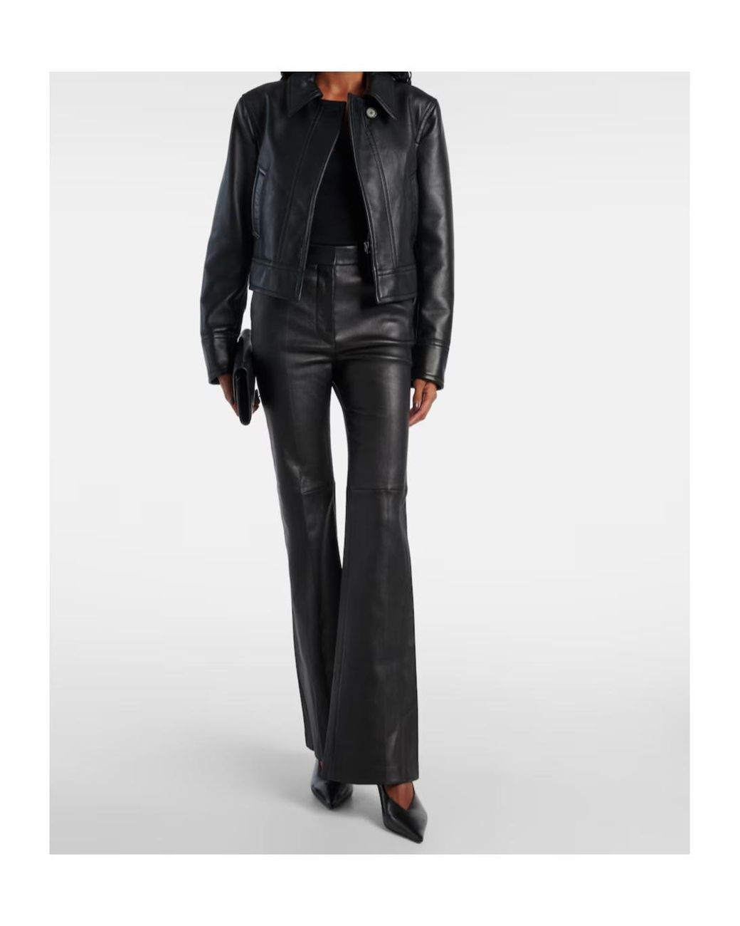 Joseph Black Caron Cropped Long-Sleeved Leather Jacket
