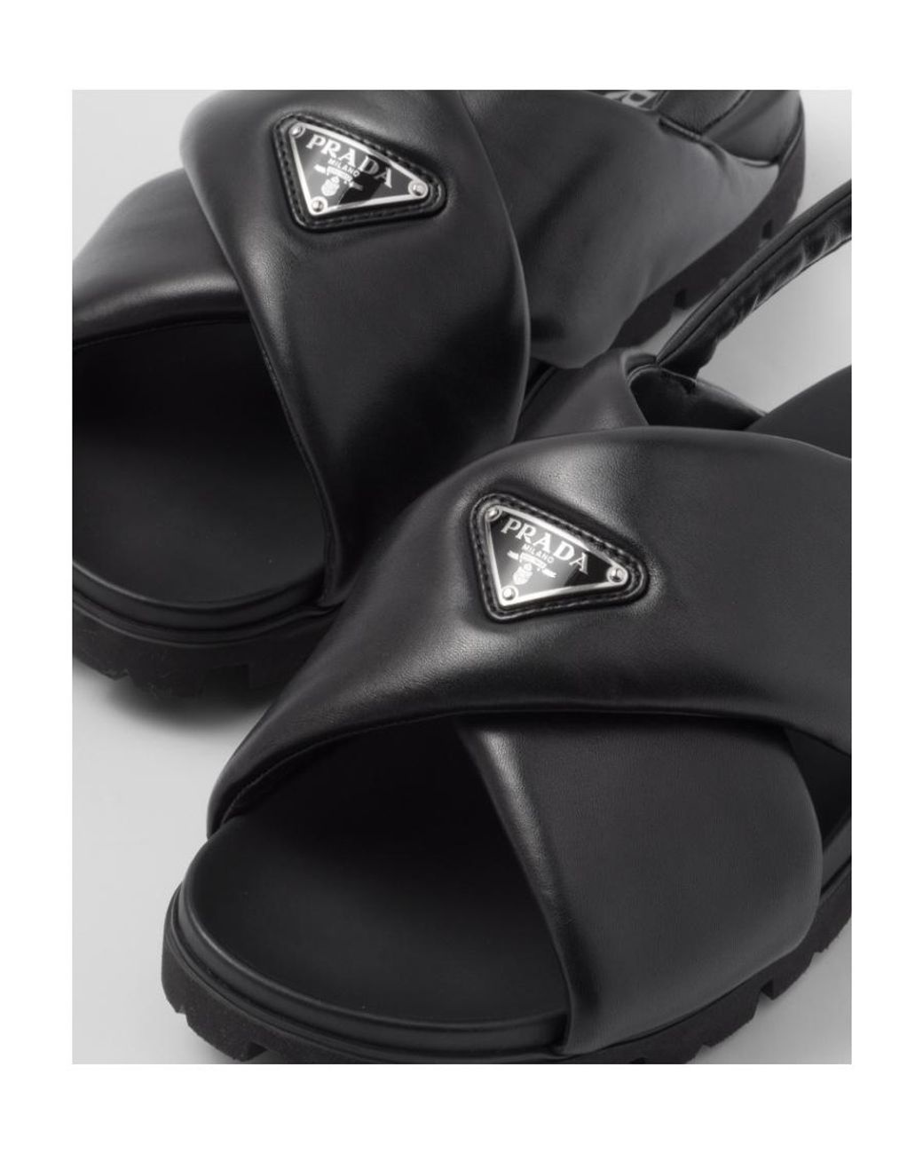Prada Black Padded Nappa Leather Crisscross Sandals for men