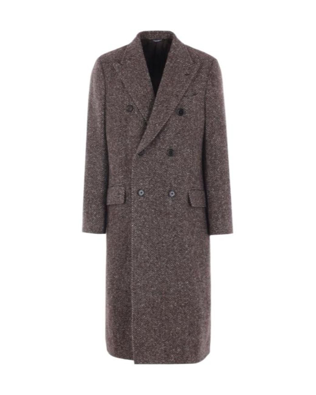 Dolce & Gabbana Brown Double-Breasted Herringbone Coat for men