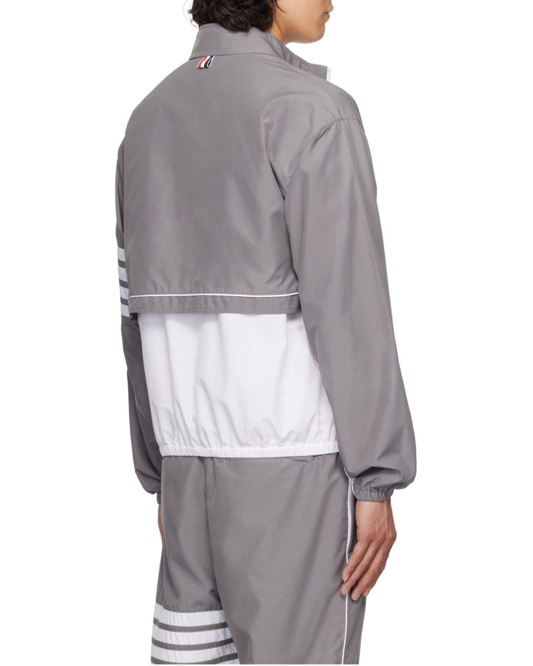Thom Browne Gray 4-Bar Stripe Detailed Zipped Windbreaker for men