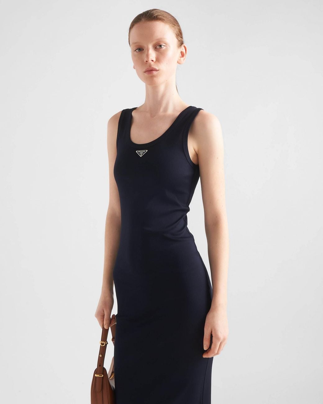prada ribbed knit cotton dress Midi in Black garmentcode-50
