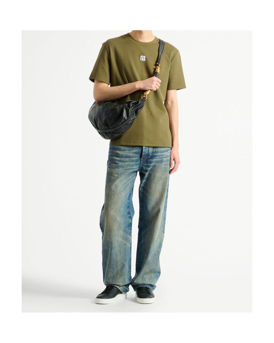 Balmain Green Logo Embroidered Crewneck T-Shirt for men