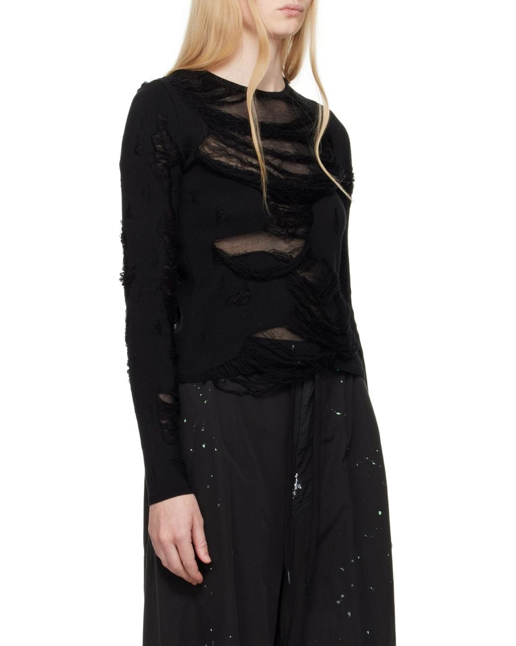 MM6 by Maison Margiela Black Ripped-Effect Knitted Jumper