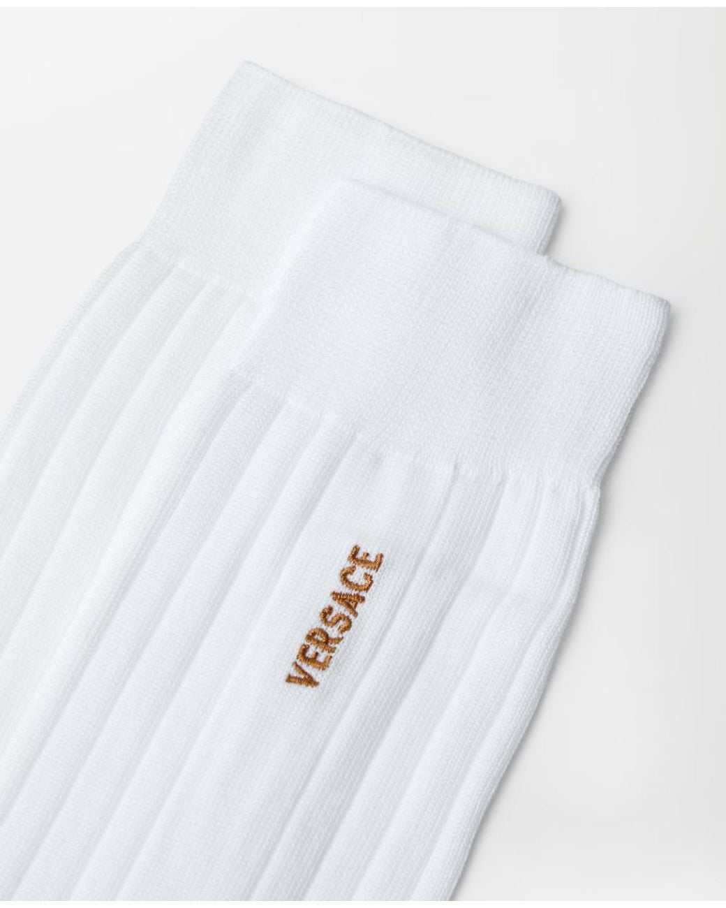 Versace White Logo-Embroidered Ribbed Socks for men