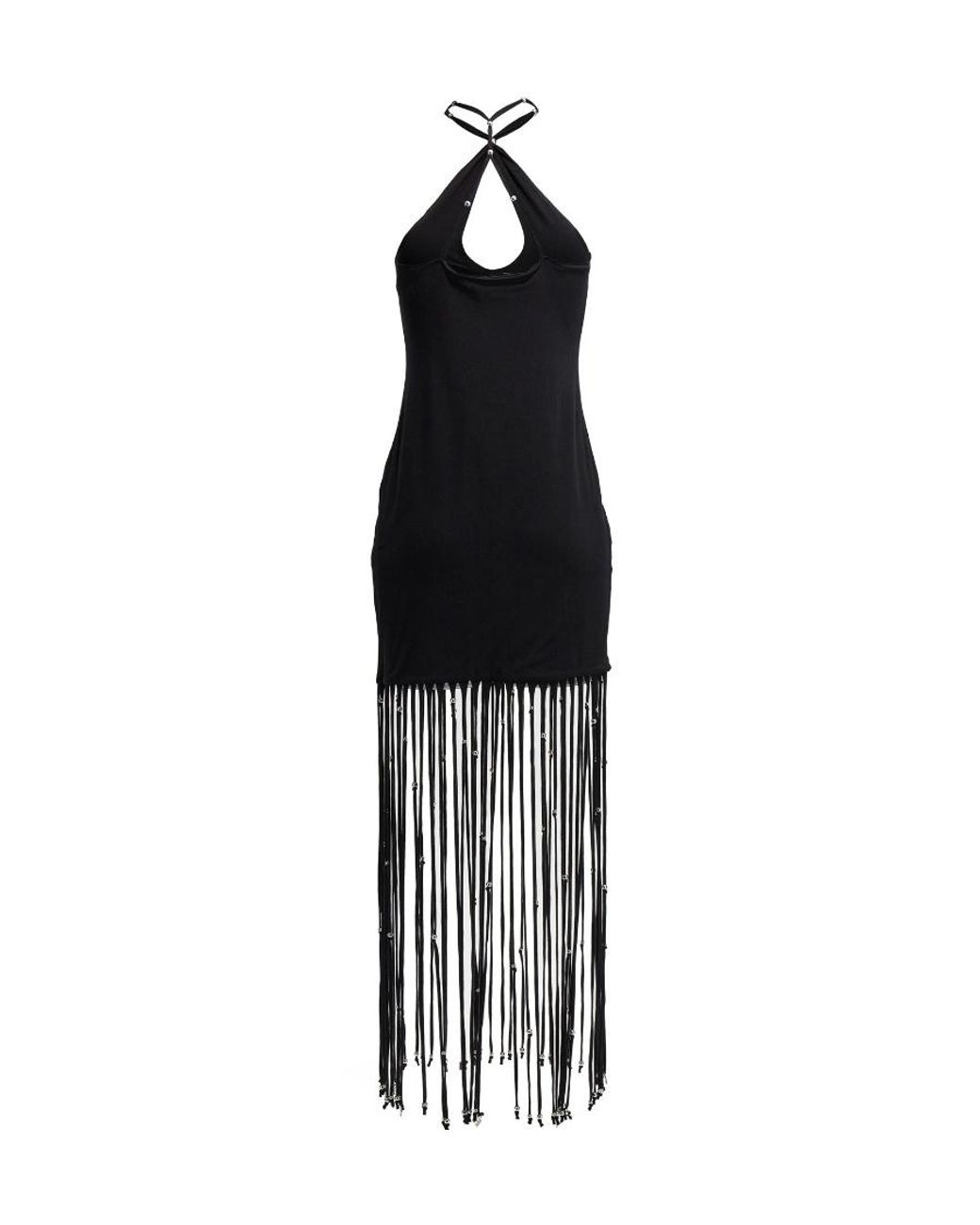 ROTATE BIRGER CHRISTENSEN Black Halterneck Fringed Mini Dress