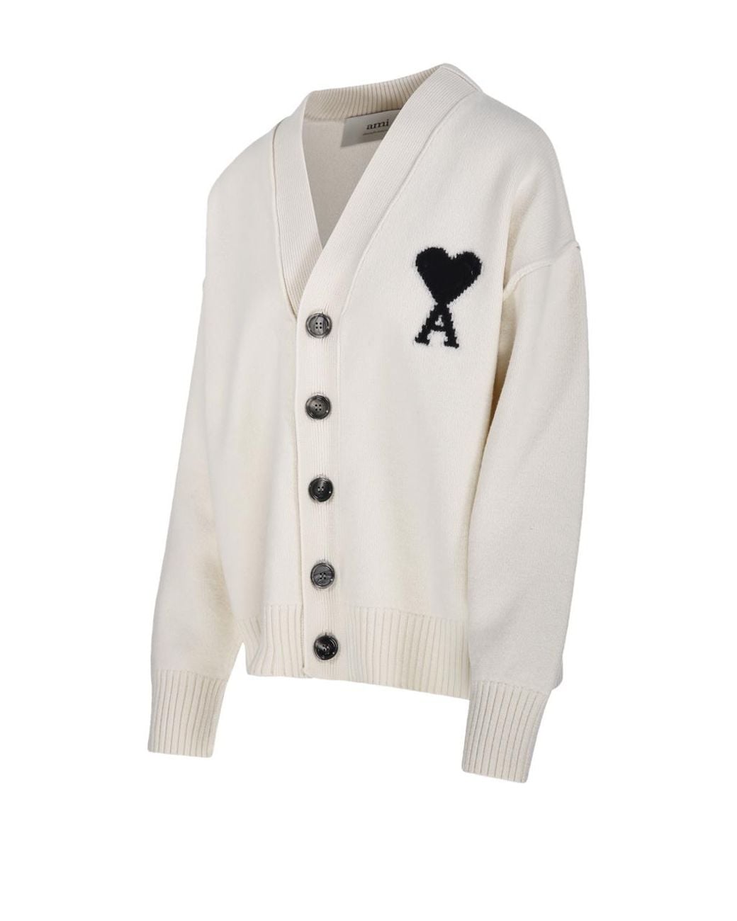 AMI White Ami De Coeur V-Neck Cardigan for men