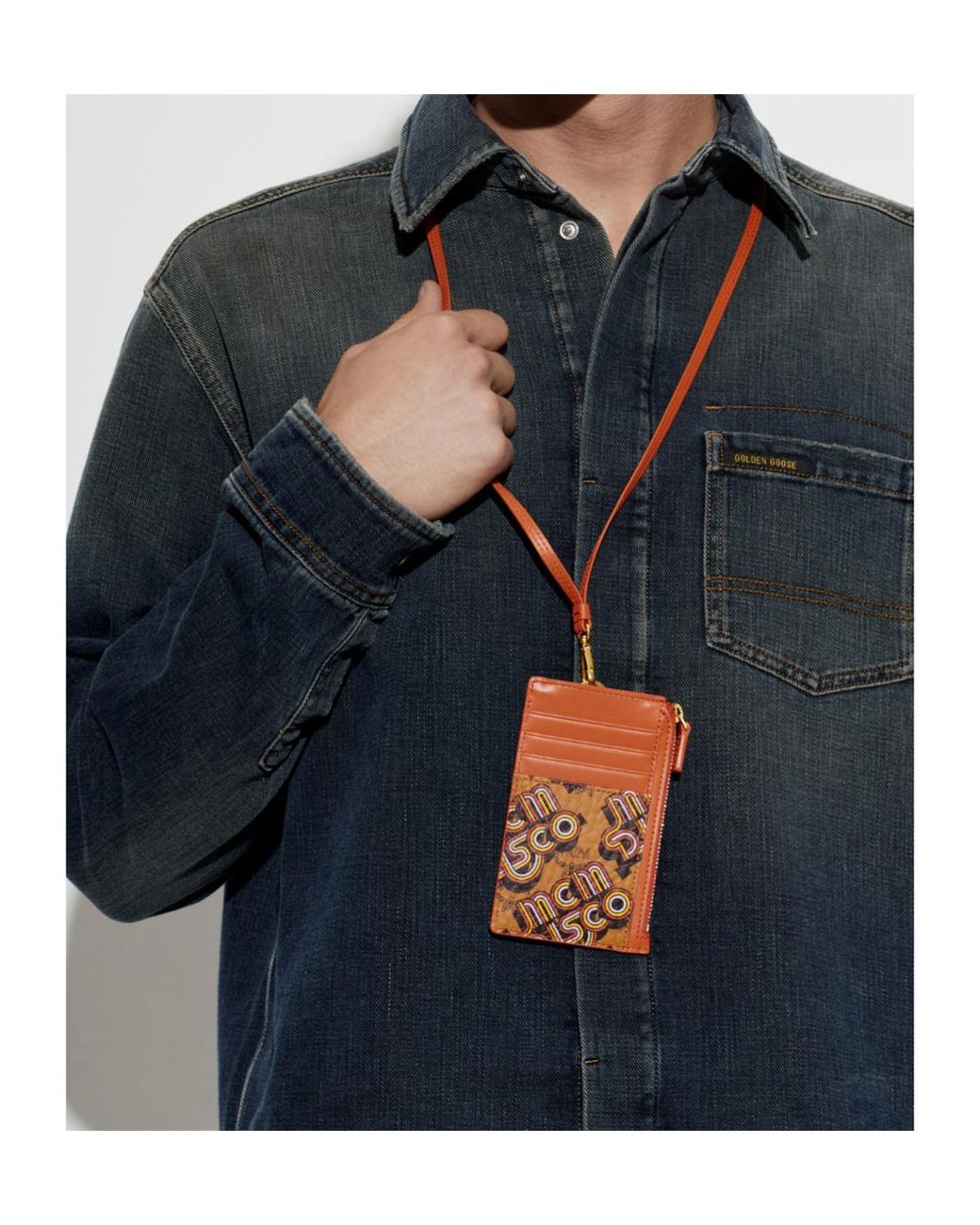 MCM Orange Leather Card Holder for men