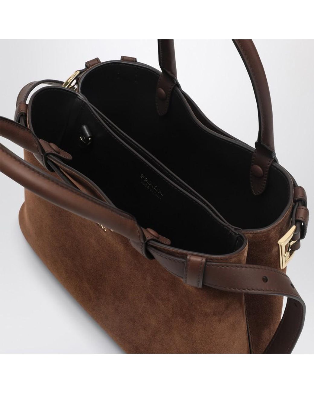 Prada Brown Suede Buckle Handbag