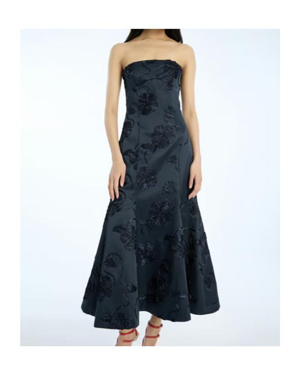ROTATE BIRGER CHRISTENSEN Blue 3D Flower Midi Dress