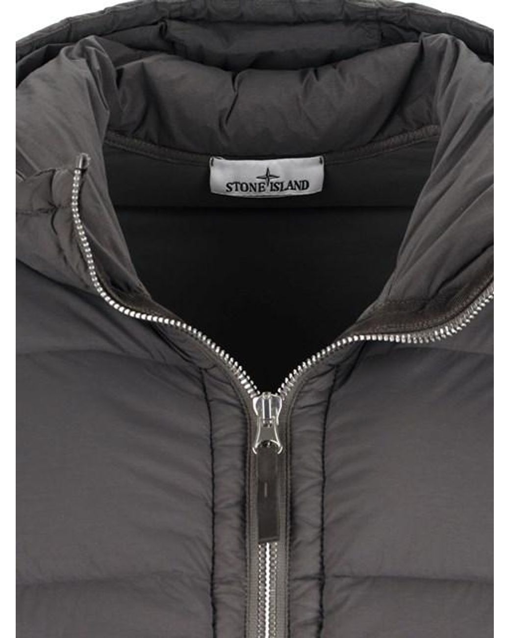 Stone Island Gray Logo Patch Hooded Puffer Jacket for men