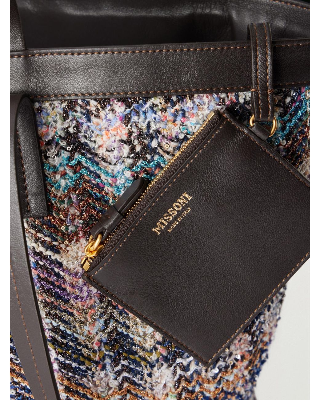 Missoni Medium Leather-Trimmed Metallic Crochet-Knit Tote