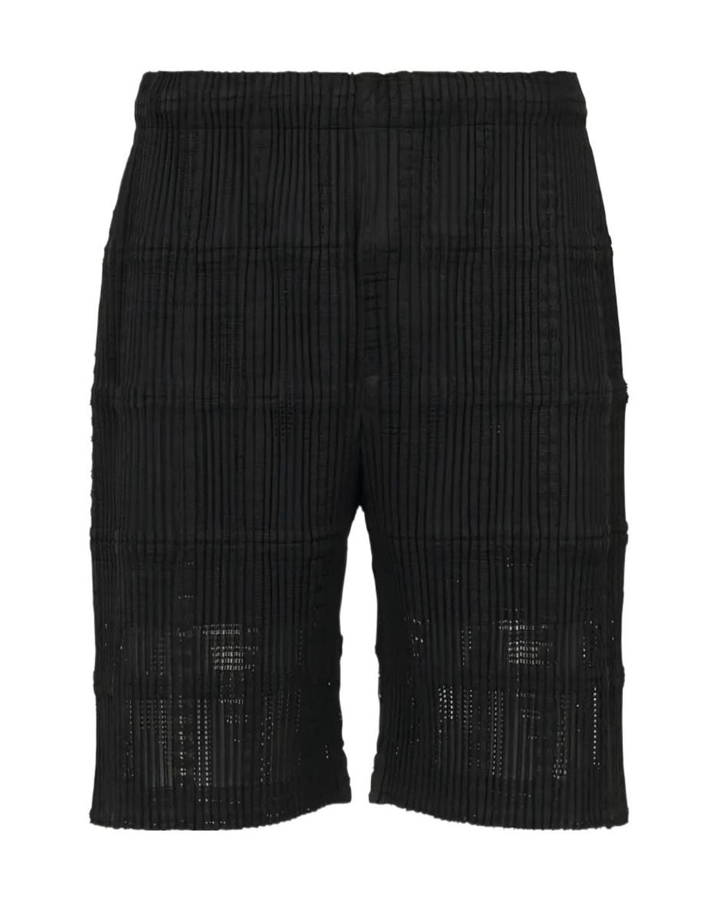 Homme Plissé Issey Miyake Black Lace-Detail Plaid Pleated Shorts for men