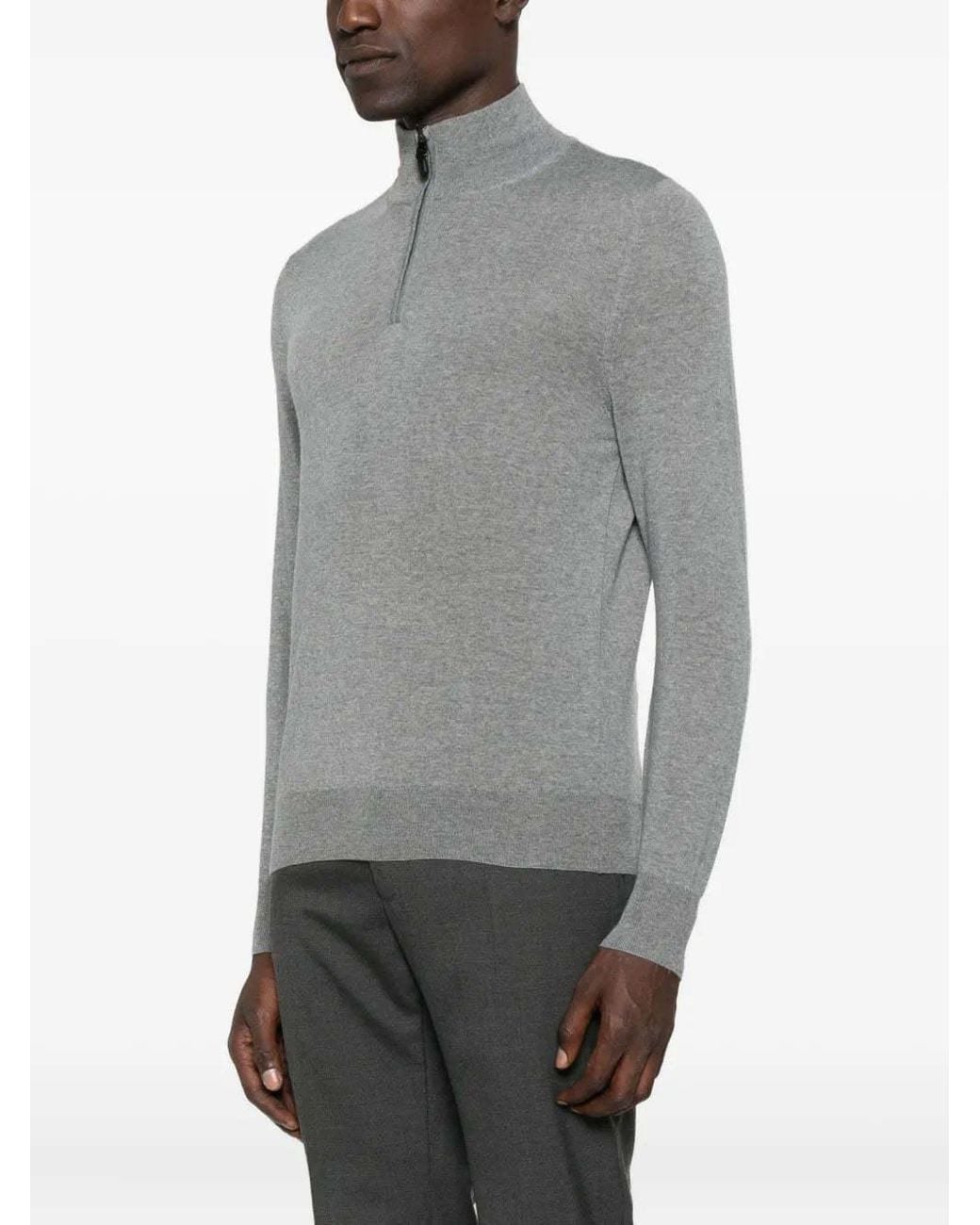 Canali Gray Half-Zip Wool Sweater for men
