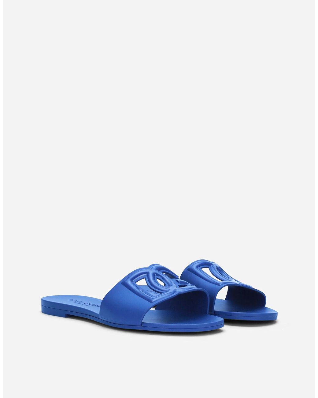 Dolce & Gabbana Blue Logo Cut-Out Open-Toe Slides