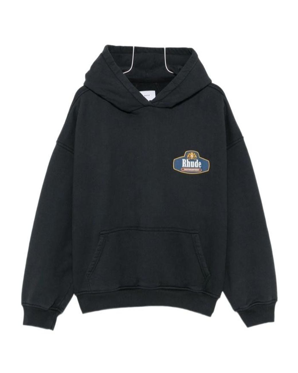 Rhude Black Logo Printed Long Sleeved Hoodie for men