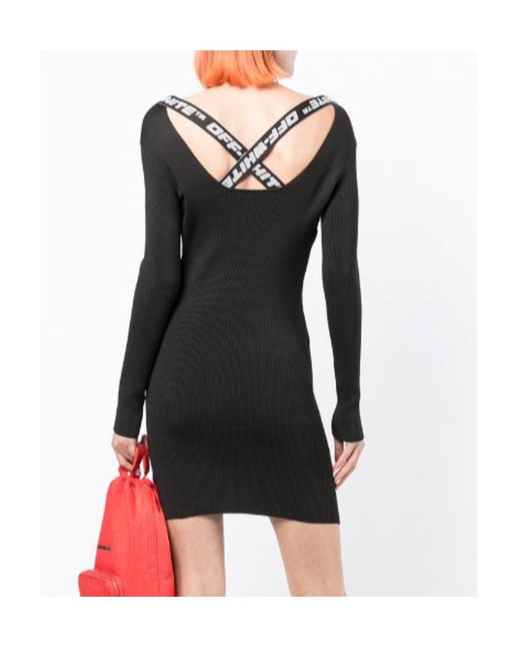 Off-White c/o Virgil Abloh Black Logo Tape Long-Sleeved Ribbed Mini Dress