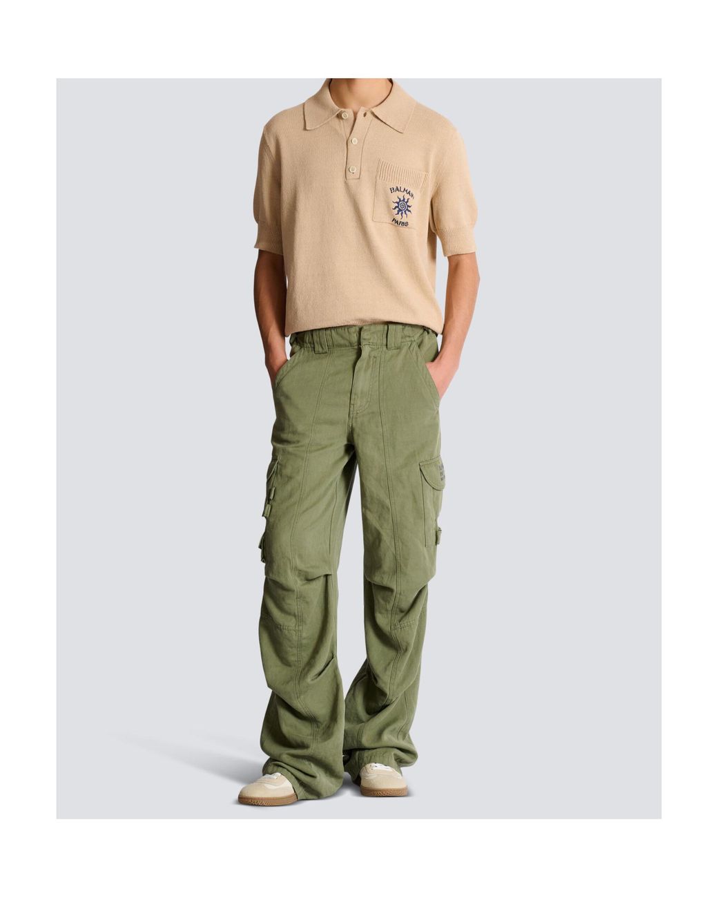 Balmain Natural Short-Sleeved Ribbed Polo Shirt for men