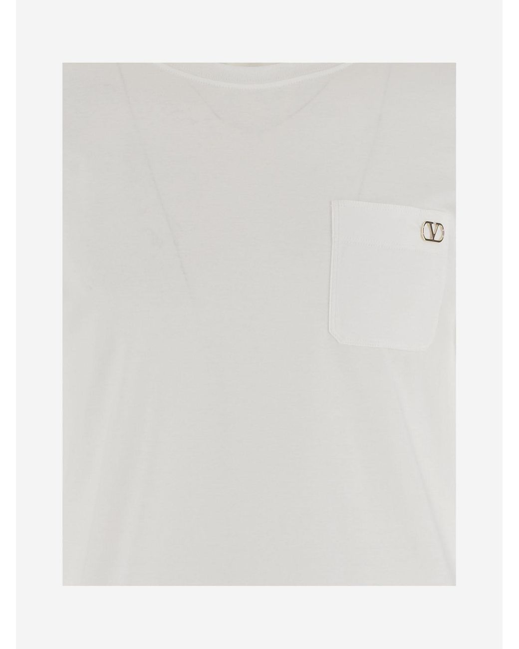 Valentino White Logo Plaque Crewneck T-Shirt for men