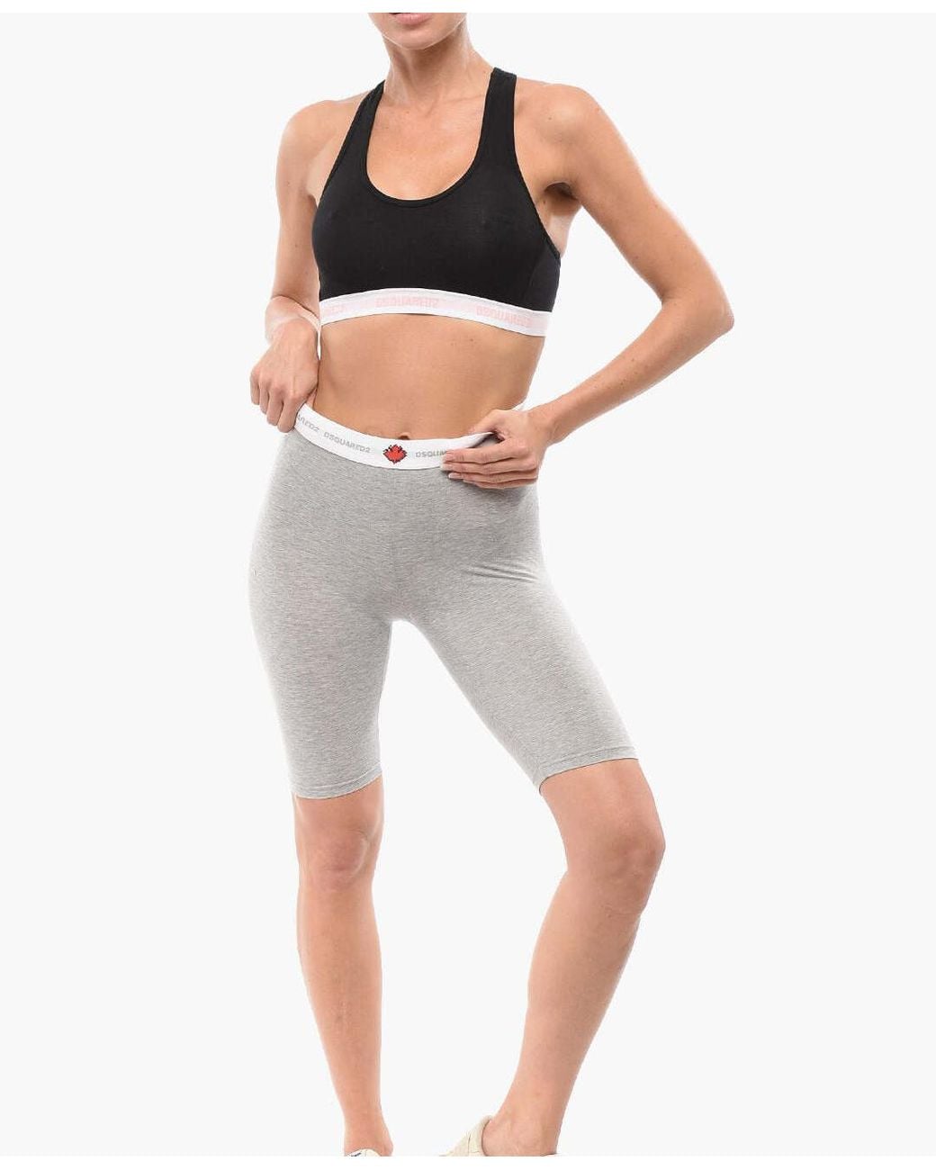 DSquared² Gray Logo-Waistband Sports Bra