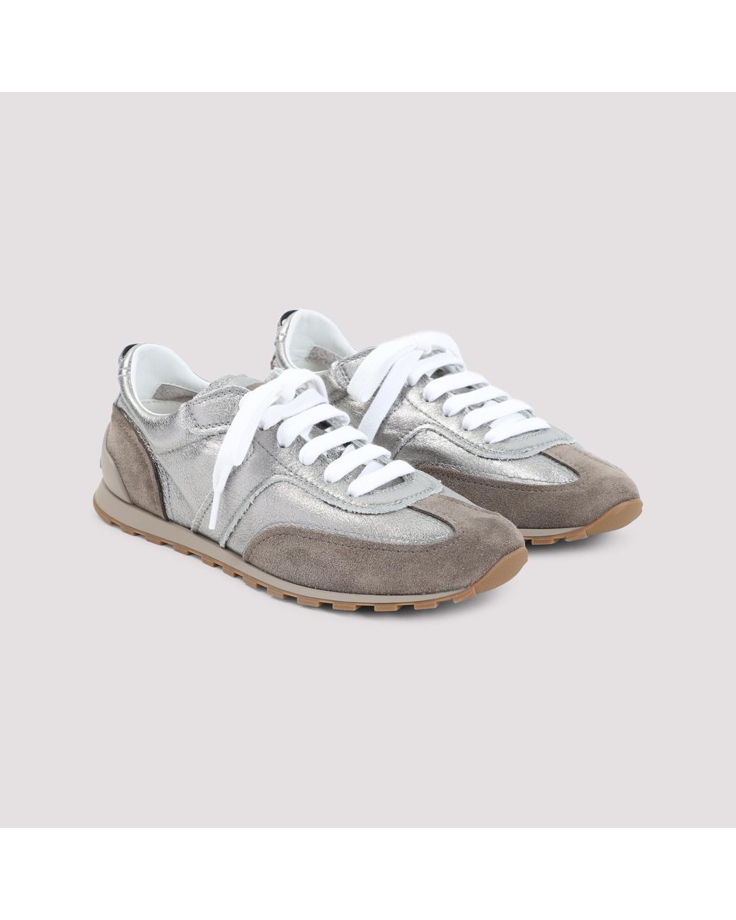 Brunello Cucinelli White Low Top Lace-Up Sneakers