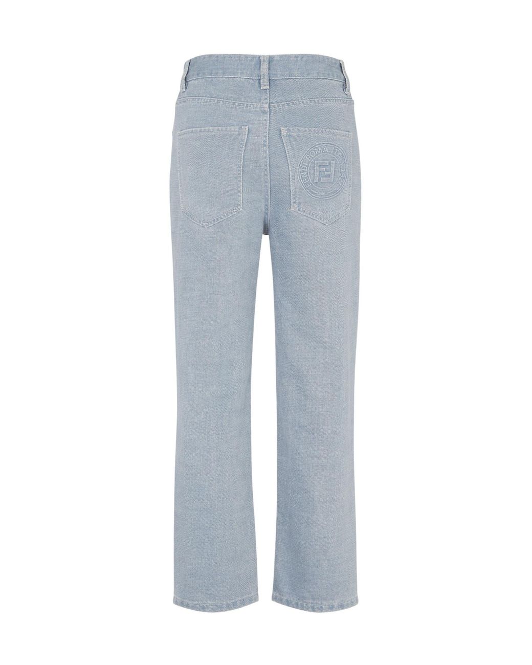 Fendi Blue Logo Detailed Straight-Leg Jeans