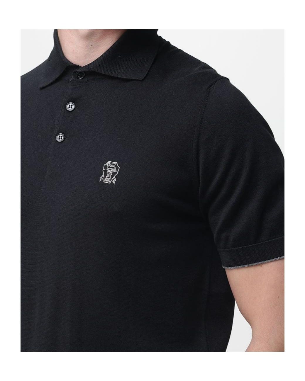Brunello Cucinelli Black Logo Polo Shirt for men