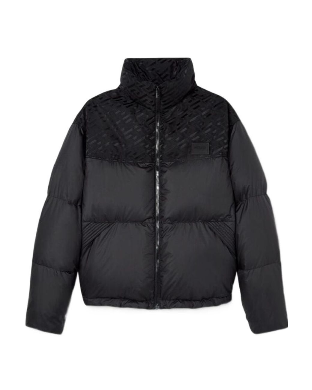 Versace Blue Logo Patch Zip-Up Padded Jacket for men