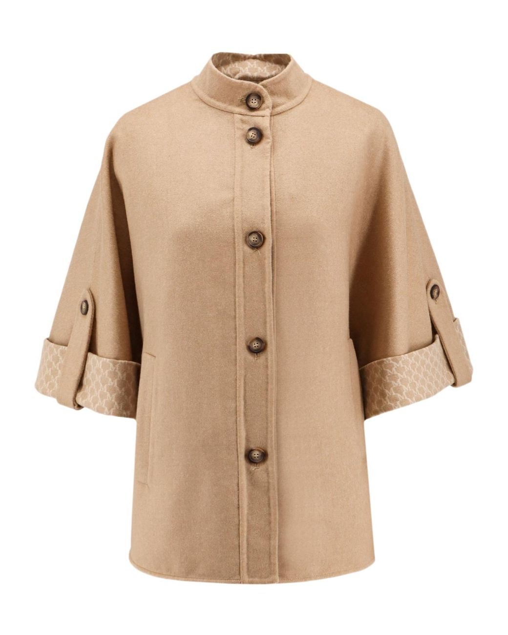 Max Mara Natural Marina Mock Neck Curved Hem Coat