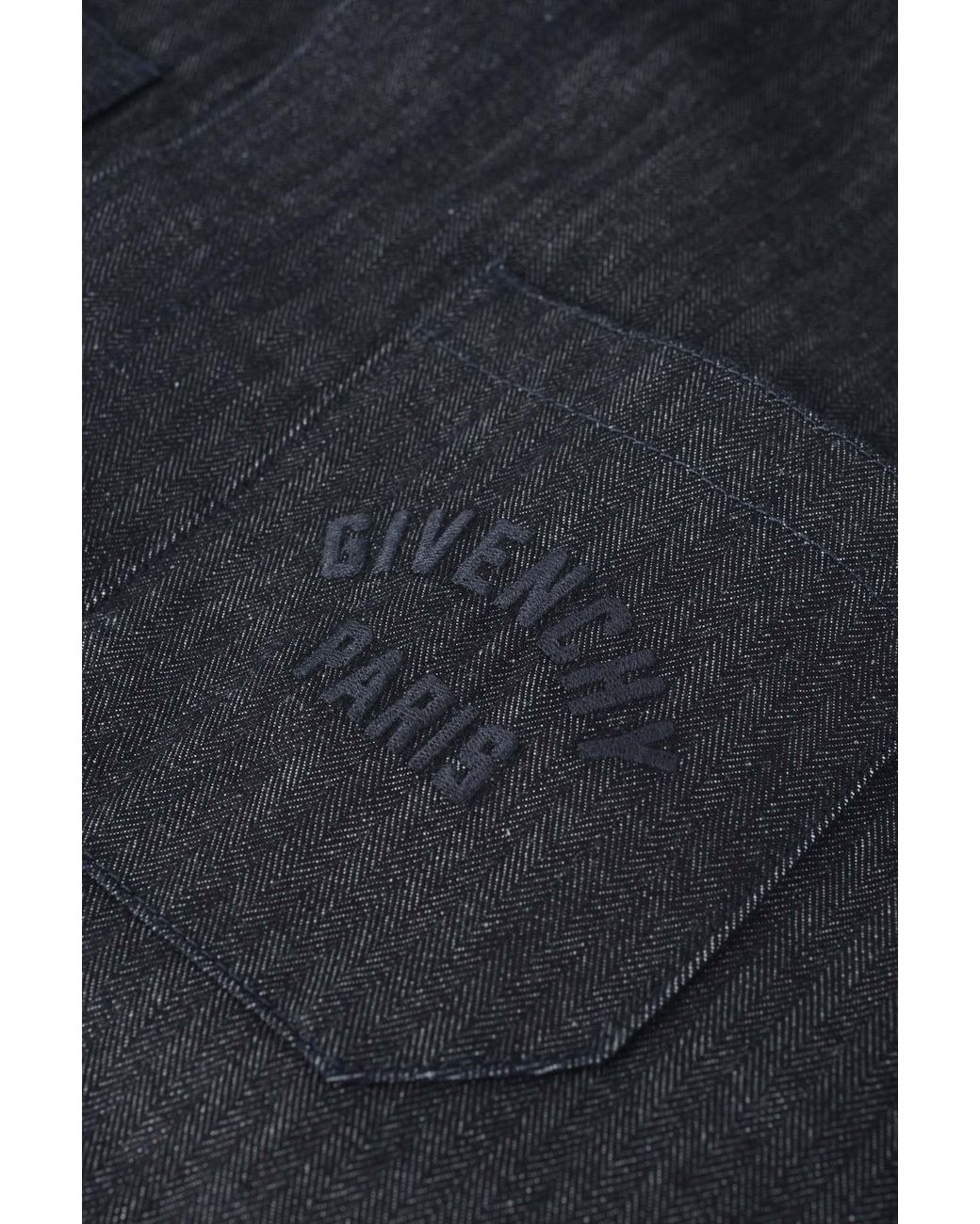 Givenchy Black Paris Logo Embroidered Denim Shirt for men
