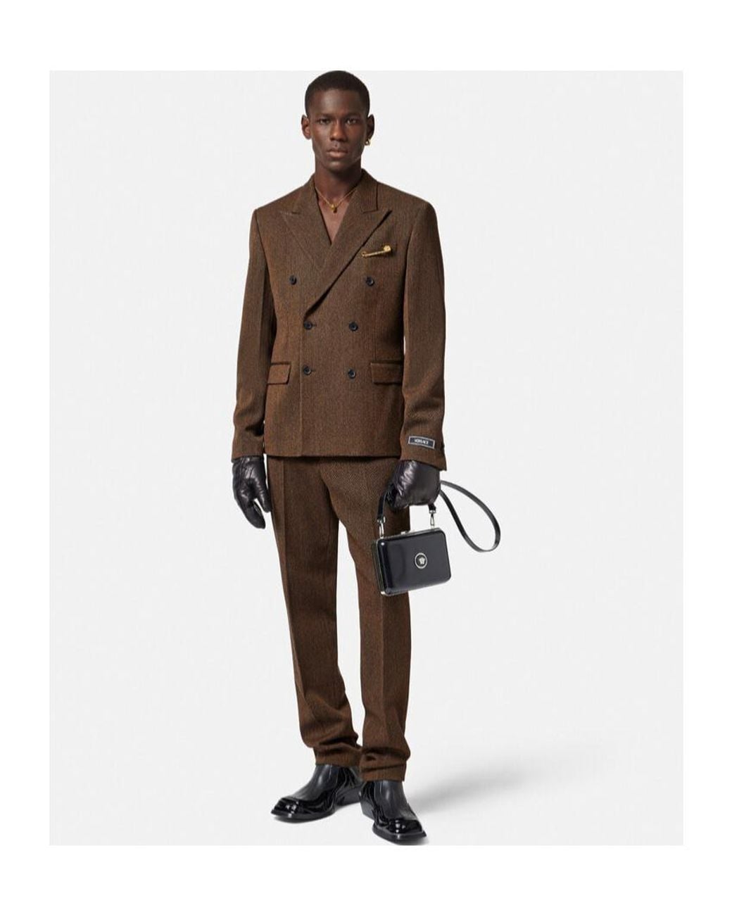 Versace Brown Double-Breasted Wool Blazer for men