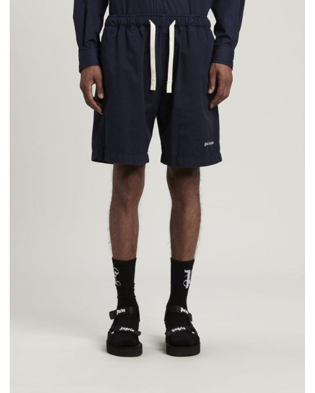 Palm Angels Blue Logo-Embroidered Drawstring Bermuda Shorts for men