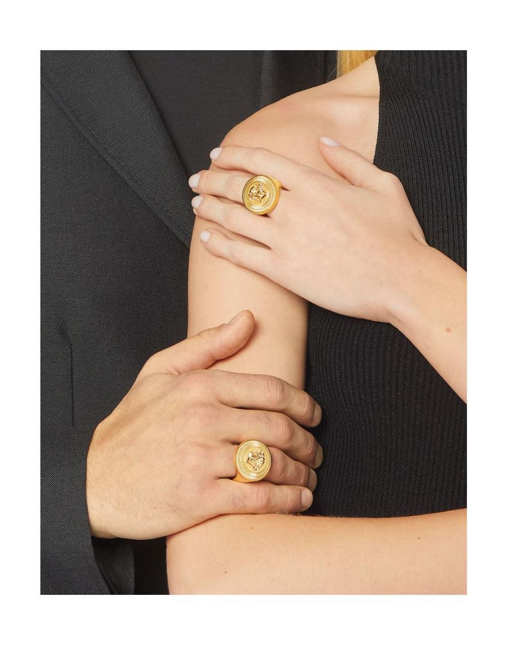 Versace Metallic Medusa Biggie Logo Engraved Ring for men