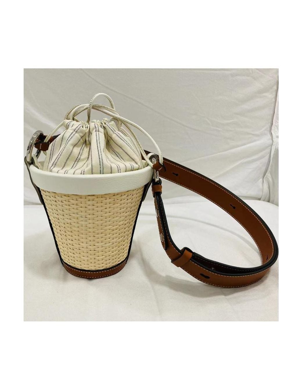 Maison Margiela White Woven Drawstring Shoulder Bag for men